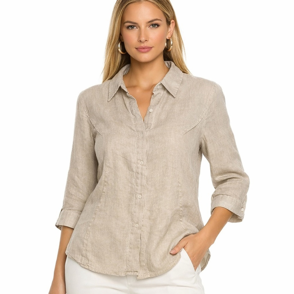 Pennyblack Pure Linen Beige Flax Button Front Shirt Medium
